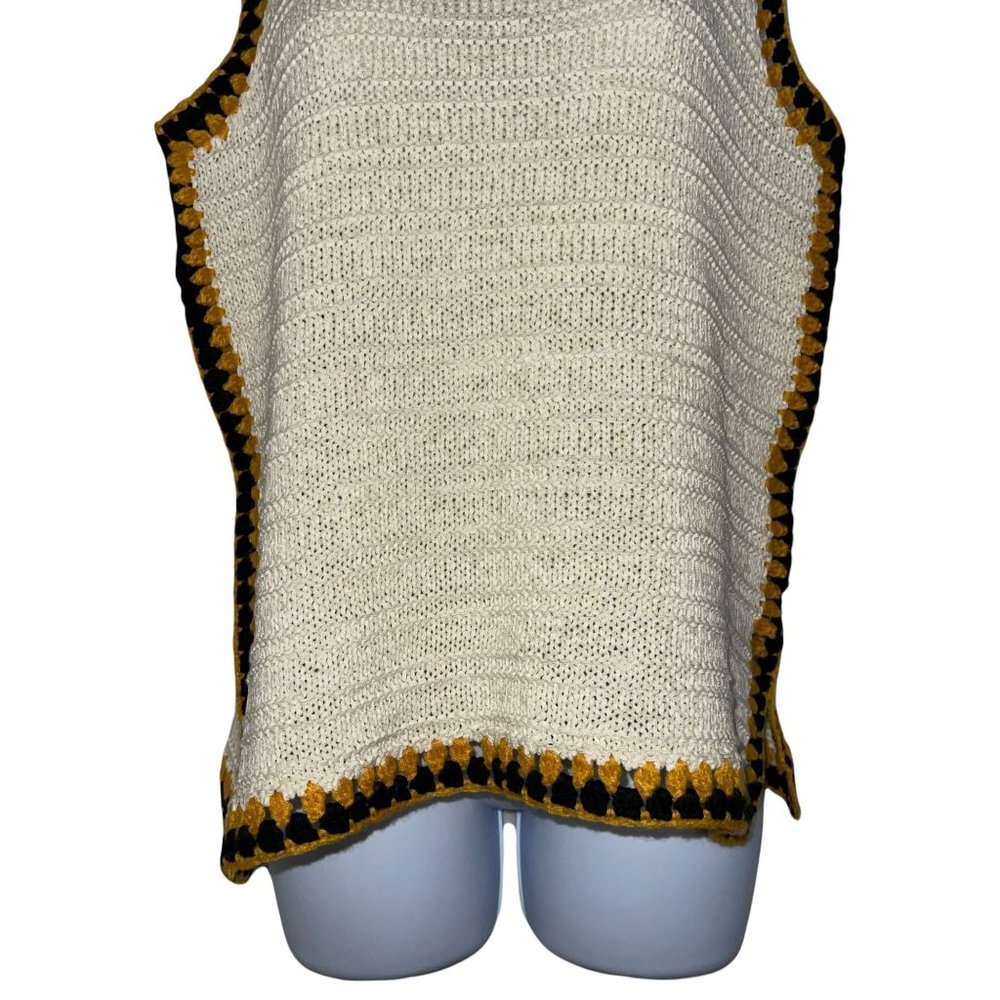Boston Proper Cream Retro 70's Style Boho Bohemian Sleeveless Pullover Sweater S - Picture 3 of 10